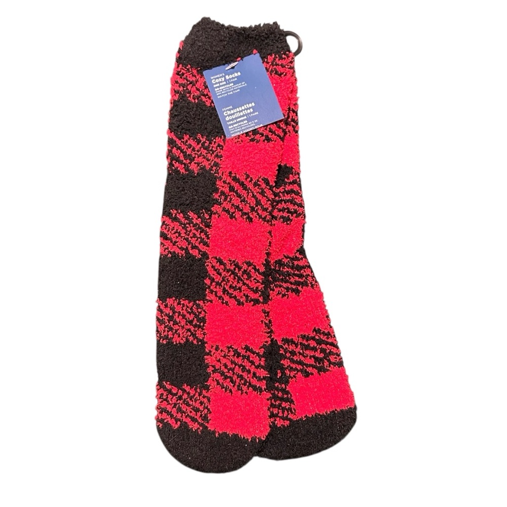 Fuzzy Red and Black Plaid Socks